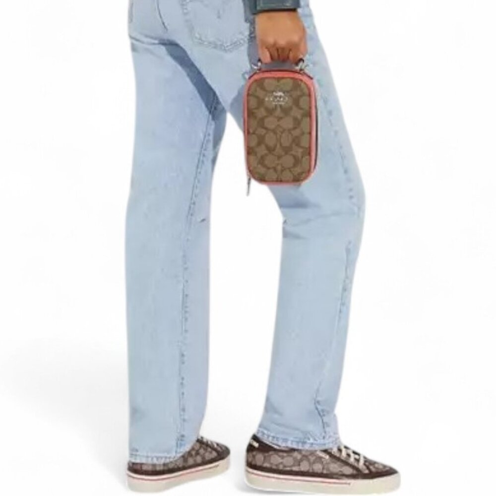 💰SALE💰 NWOT Eva Phone Crossbody in Signature Canvas - Silver/Khaki/Tangerine - Picture 13 of 13